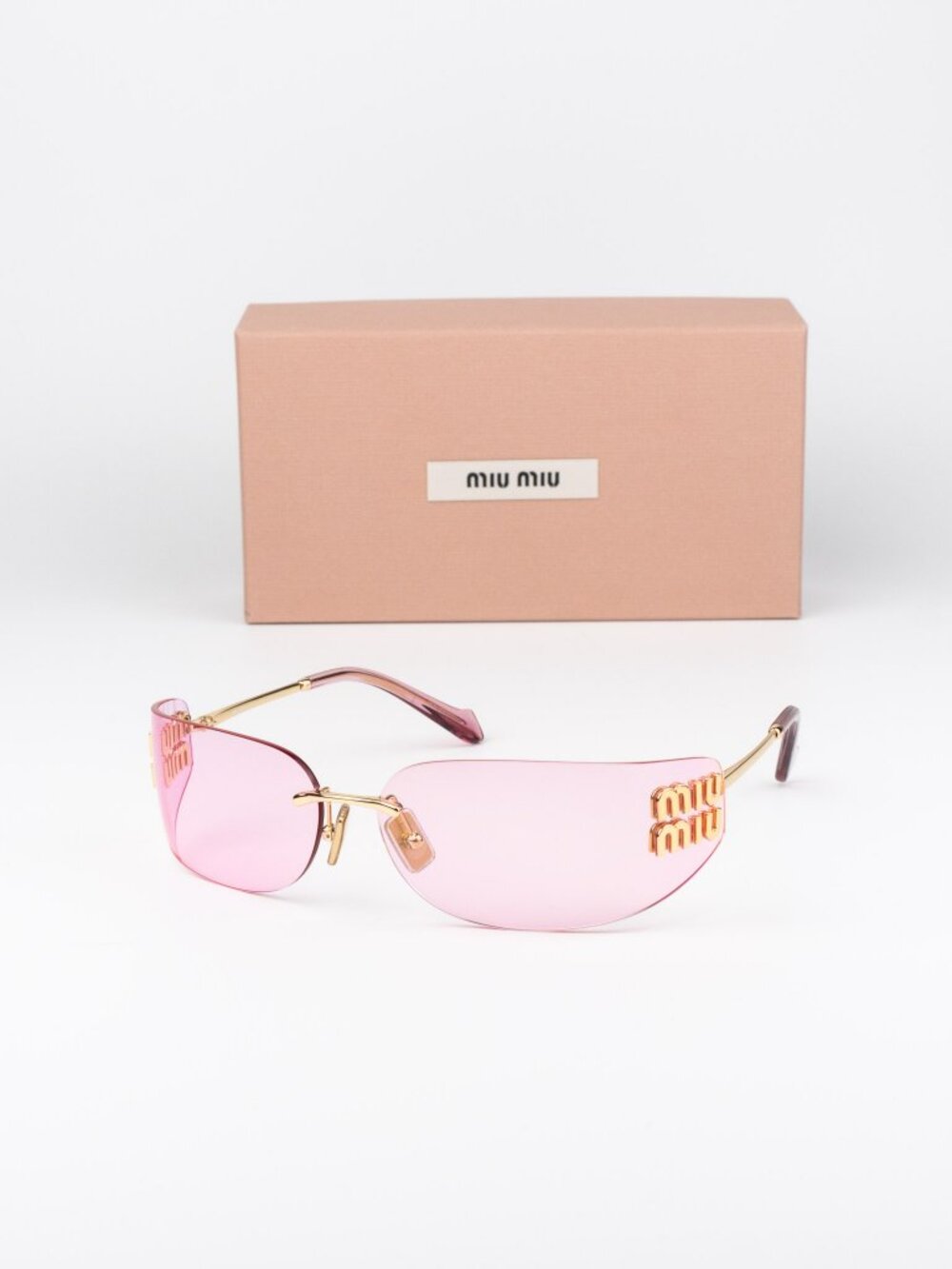 Miu Miu Women Sunglasses Gold Pink Mirror Rectangle Rimless MUA51S 5AK90Y